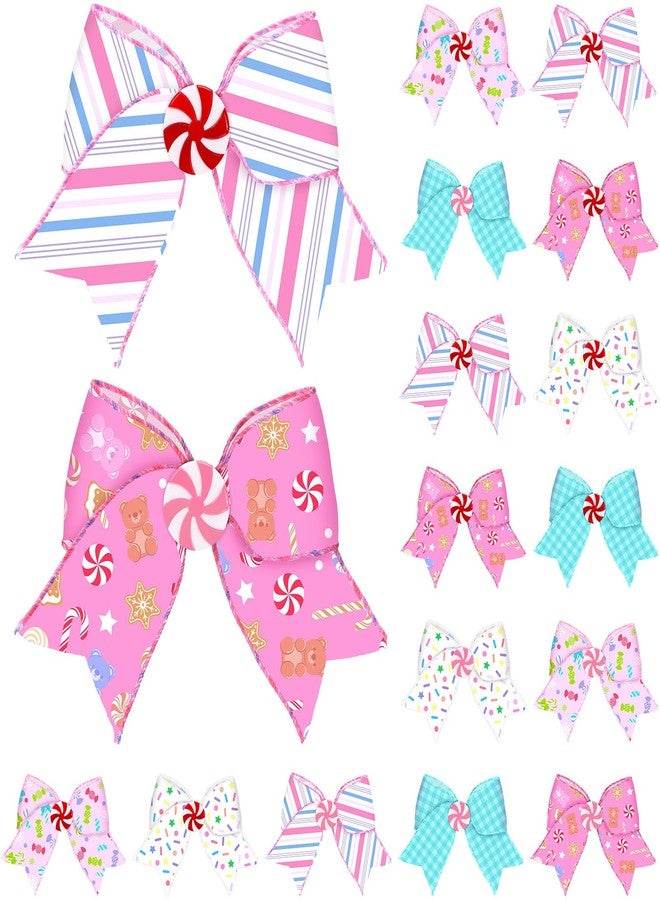 Realspring 15 Pcs Candy Christmas Bows Ornaments 6.3 Inch Large Pastel Christmas Tree Wreath Bows Pink White Blue Xmas Decoration for Xmas Tree Garland Wedding Home Holiday Indoor Outdoor Party Decor - Image 1